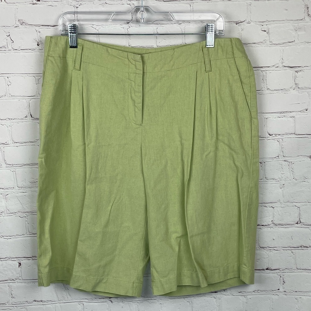 Pendleton Linen Blend Bermuda Shorts Woman’s Green Pockets Size 12